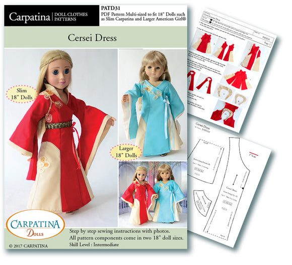 Shoulder Dress Sew Pattern Multi-Sized for 18 American Girl & 18 Slim  Dolls