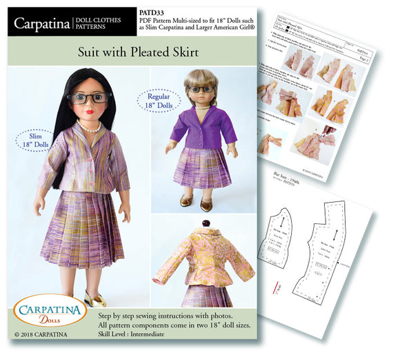 Suit with Pleated Skirt - Multi-Sized Pattern PDF or Print