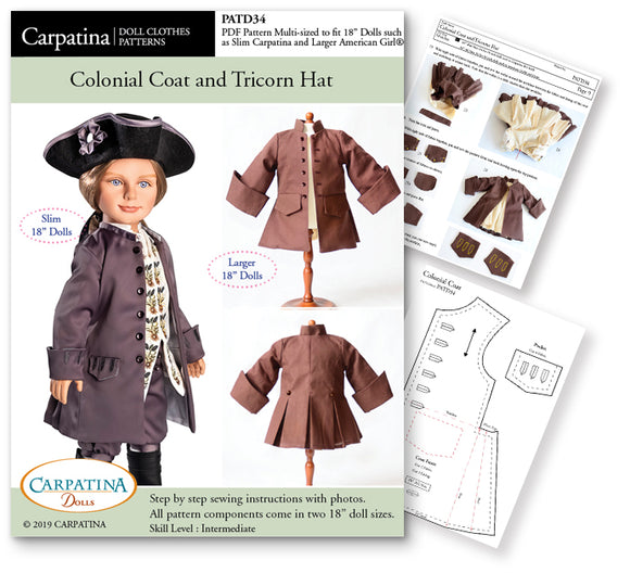 Colonial Coat and Tricorn Hat - Multi-Sized Pattern PDF or Print